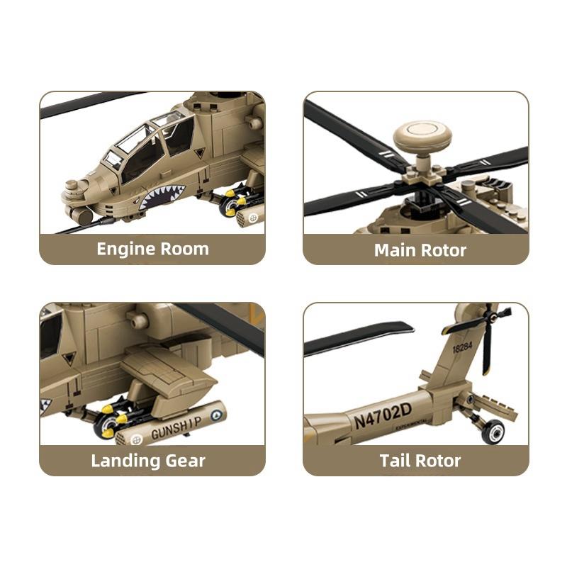Non-Toxic 259Pcs Ah-64 Helicopter Aircraft Model Building Blocks Air Force Airplane Bricks Toys Gifts Christmas Gifts Assembly Toy