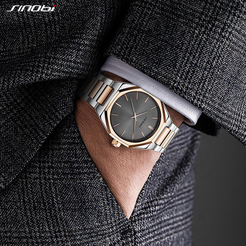 SINOBI Брендовые мужские часы, модные деловые кварцевые наручные часы, водонепроницаемые мужские повседневные часы