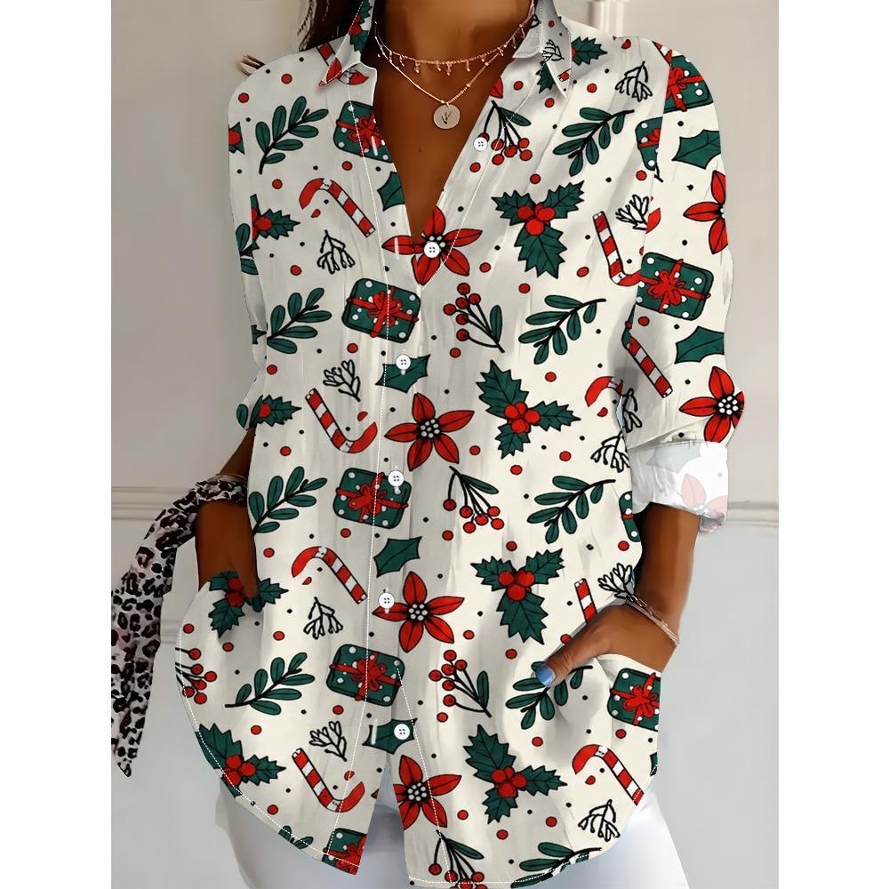 Summer Plus Size Women's Long Sleeve Shirt, Stylish Casual Lapel Women's Top