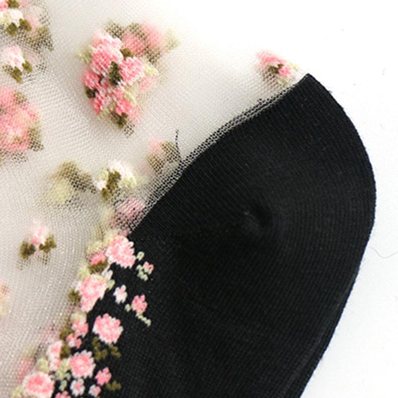 Women's Elastic Cotton Socks Transparent Floral Summer Thin Sheer Non-slip