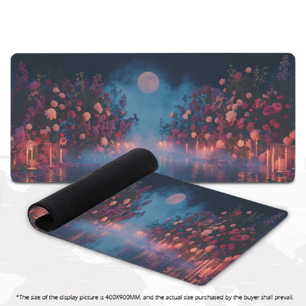 Large XXL Game Mousepad Oriental Ink Painting Mountain Sakura Flower Landscape Deskmat Non-Slip Laptop Keyboard Mouse Mats