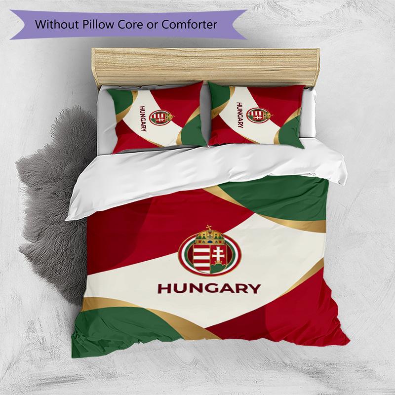Hungary Football Printed Bedding 3 Piece Set Cozy Breathable Bed Cover Set as Housewarming Holiday Gift