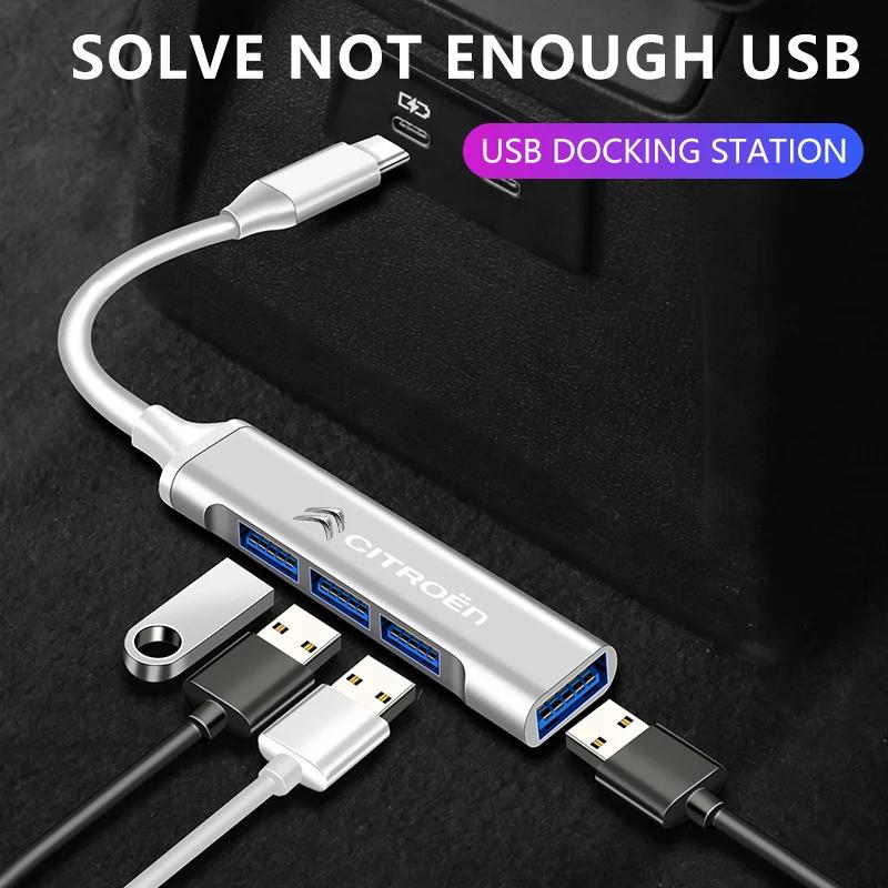 4 Ports USB 3.0 HUB TYPE-C Multi High Data Transmission Car Adapter For Citroen C1 C2 C3 C4 C5 X7 Berlingo Xsara C8 C4L DS3 DS6 anw123