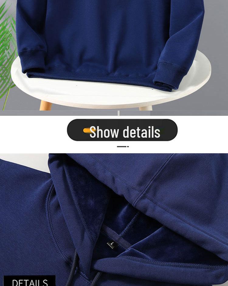 2025 Autumn/Winter Unisex Fleece-Lined Hooded Sweatshirt: Youth Fashion Trend, Solid Color, Versatile, Thickened Design.