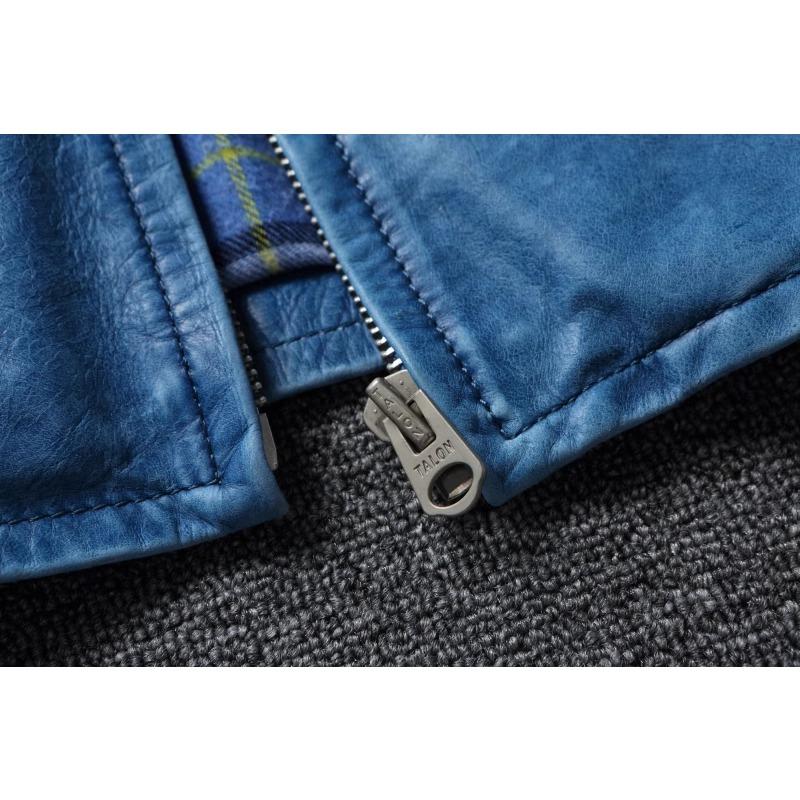 Китайский размер винтажная синяя натуральная воловья кожаная мужская куртка тонкая короткая кожаная куртка для мальчика мужская одежда весна осень