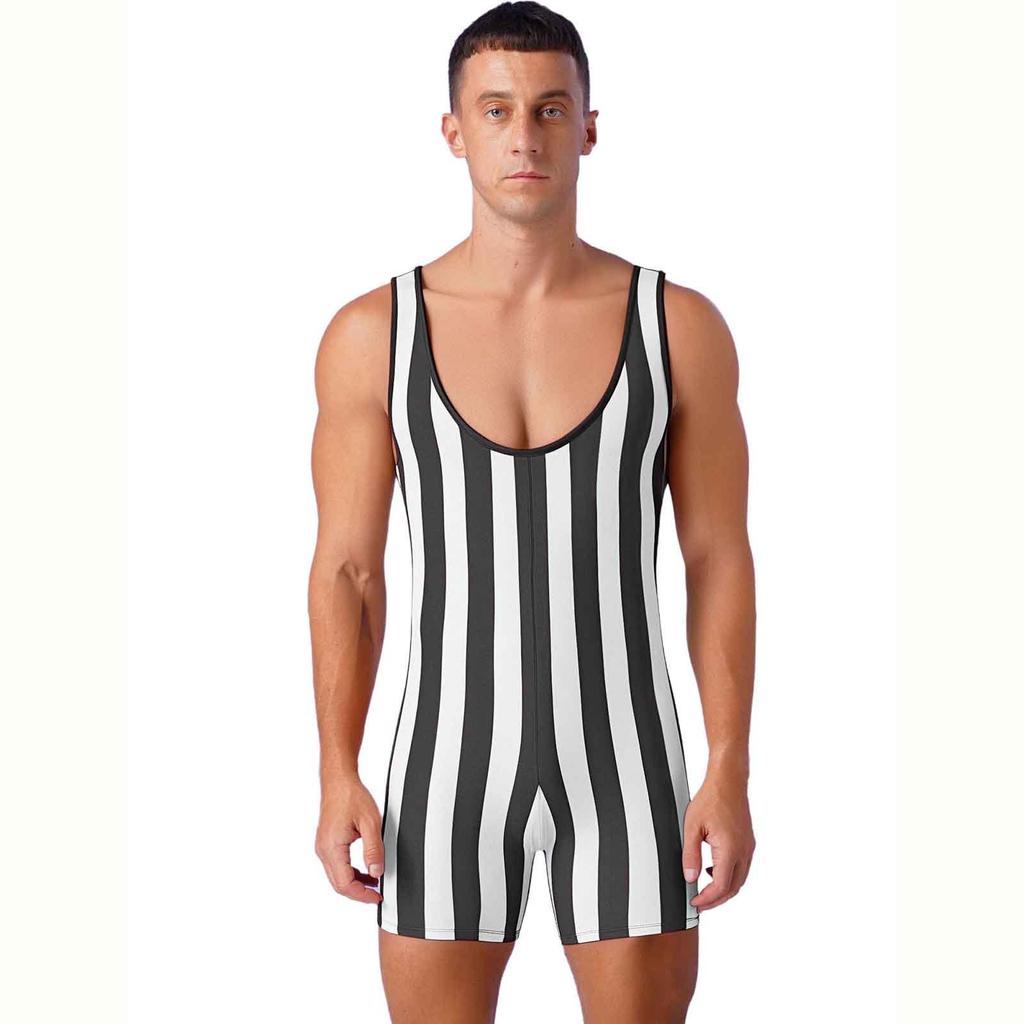 Men's One Piece Swimsuit Sleeveless Slim Fit Fitness Gym Sports Bodysuit Men Surfing Clothes