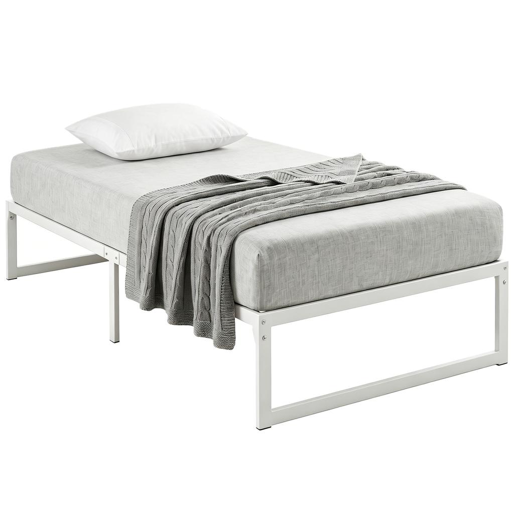 Bed Frame with Storage and Steel Slatted Base, 32.5 cm Tall, Low Noise, 200 x 90 cm, White
