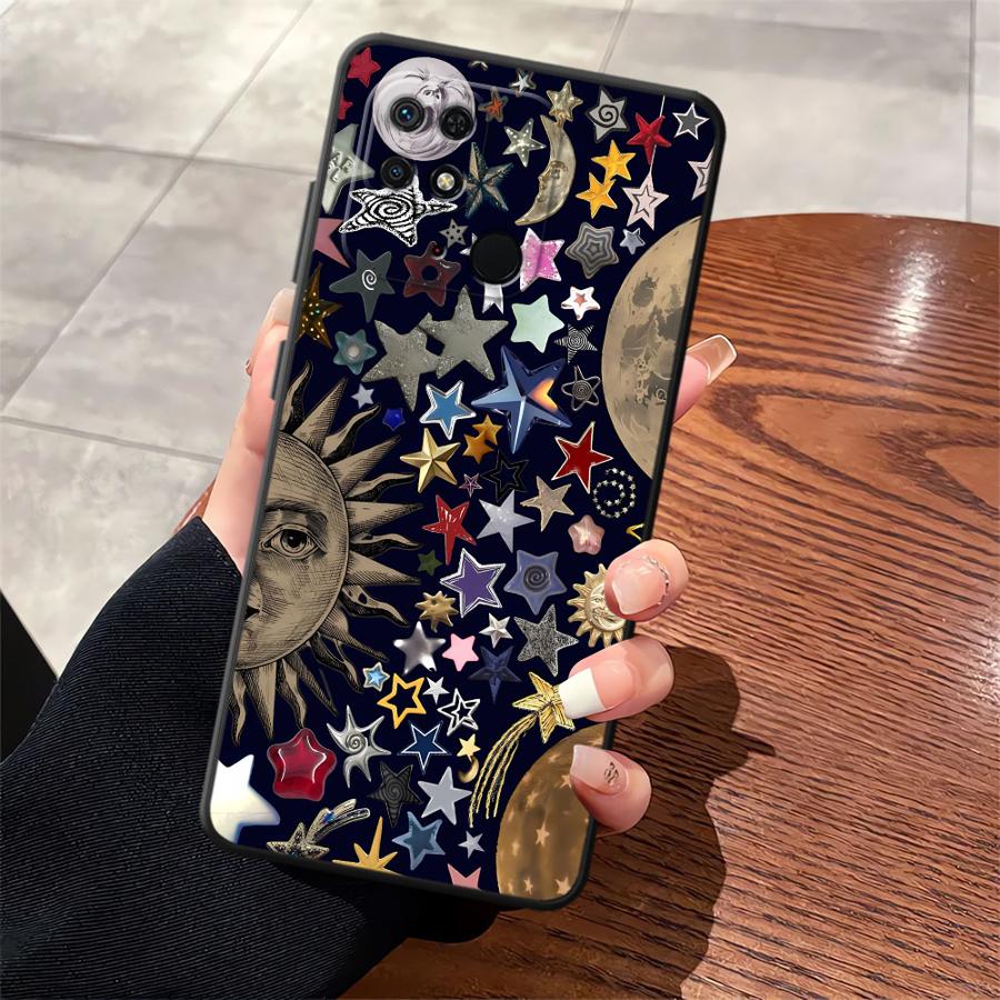 Чехол со звездным и лунным узором для Xiaomi Redmi 9 10 12C A1 A2 Plus A4 13C A3 K40 K80 Pro 14C A5 Черный Мягкая крышка для телефона