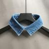 Women Men Vintage Washed Denim Blue Fake Collar Work Office Casual Lapel Choker Necklace Decorative Pointed Button Short Dickey