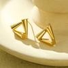 Gold Plated Titanium Steel Combined Triangular and Conical Earrings Minimalist Geometric Unique Style Fashion Jewelry for Women