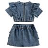 Детский джинсовый комплект из топа и юбки, комплект одежды из двух предметов для маленьких девочек