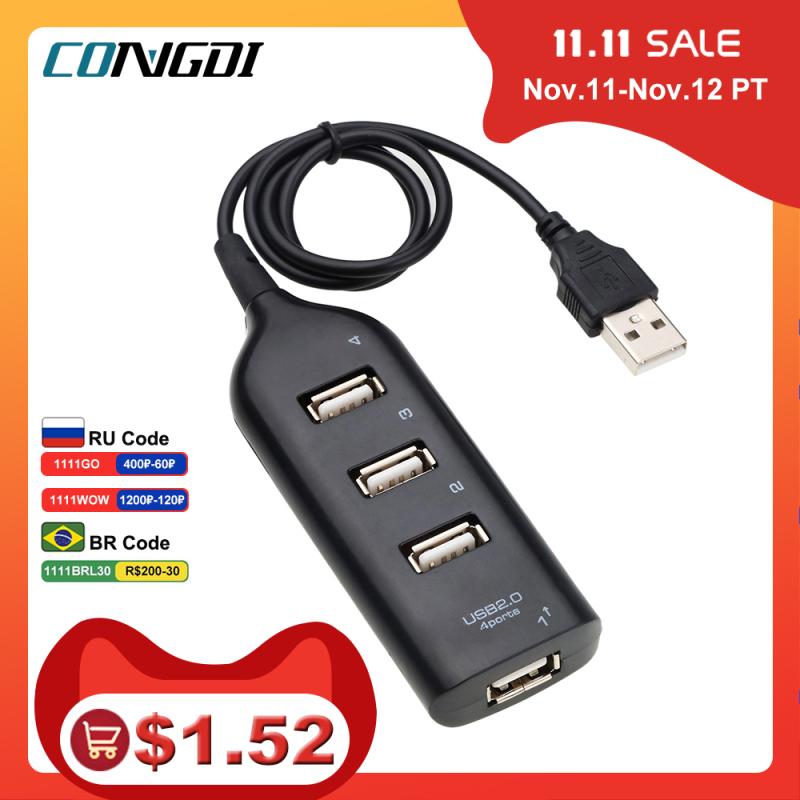Высокоскоростной USB-концентратор, 4-портовый разветвитель, USB-адаптер, мини-концентратор, для ПК, ноутбука, компьютера