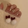 Warm and Chic Red Velvet Bow Fuzzy Earrings with Unique Fluffy Ball for Women