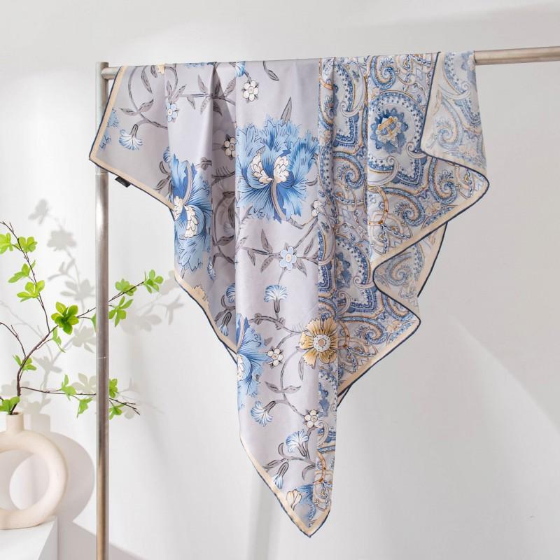Fashion Mulberry Silk Square Scarf Women Floral Print Versatile Commute Office Daily Wear