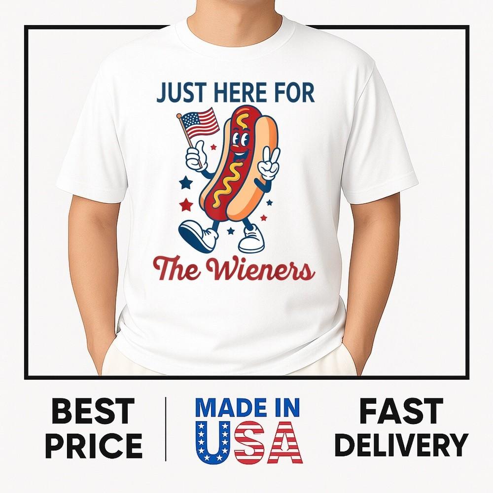 Just Here For The Wieners 4th of July Funny Hot Dog T-Shirt ON TREND Unisex T-Shirt