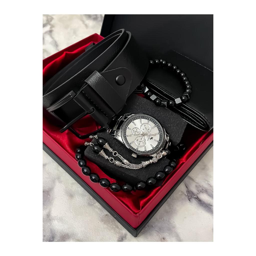 Men's Watch Card Holder Belt Wallet Prayer Beads Bracelet Suit Combination Set Gift For Lovers Engagement Special