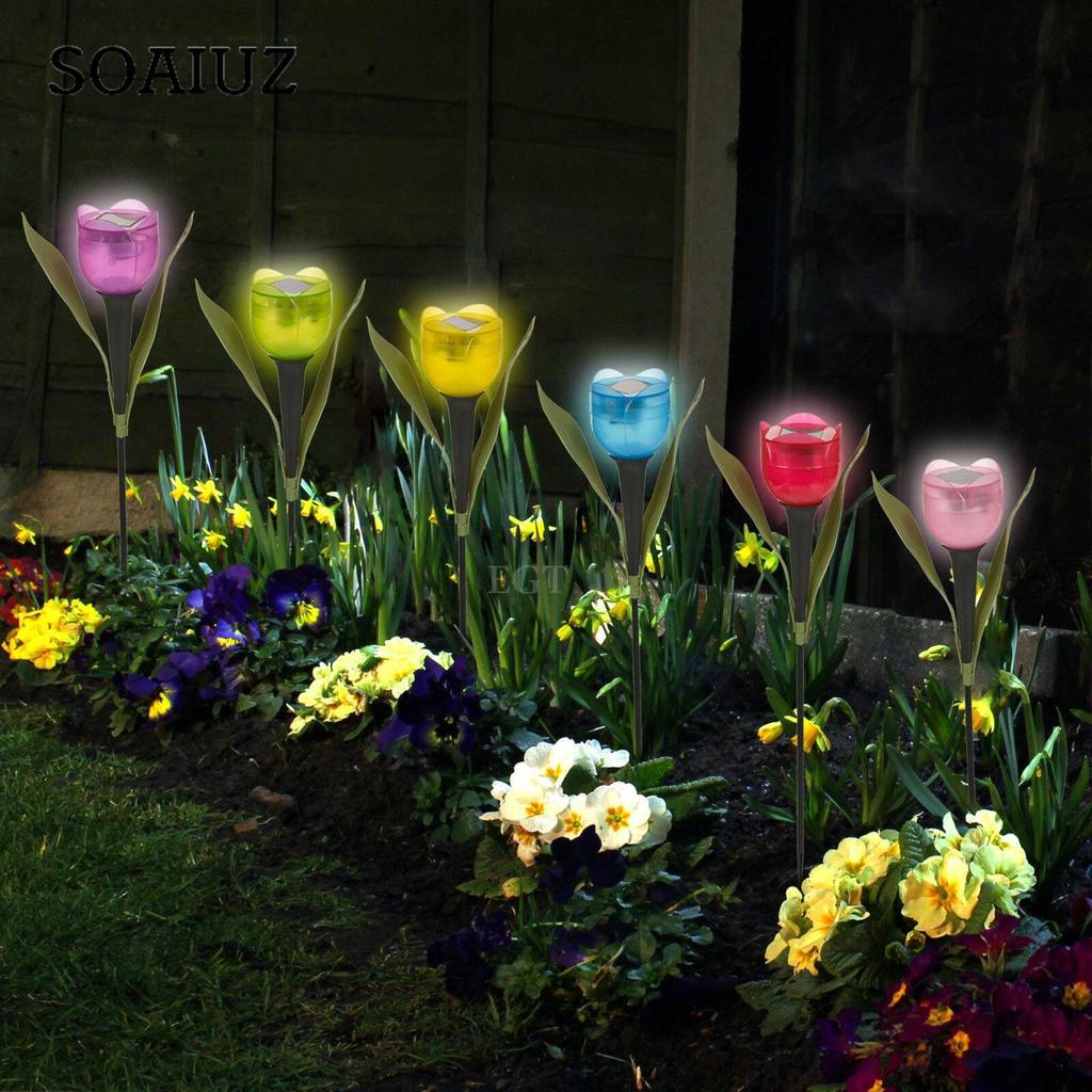 6XGarden Tulip Flower Shape LED Solar Powered Lights Outdoor Yard Standing Decor