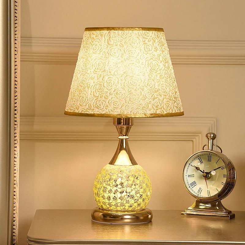 E27 Bedroom Table Lamp Romantic and Warm European Style Desk Lights Retro Home Bedside Lamps Fabric Decorative Table Light