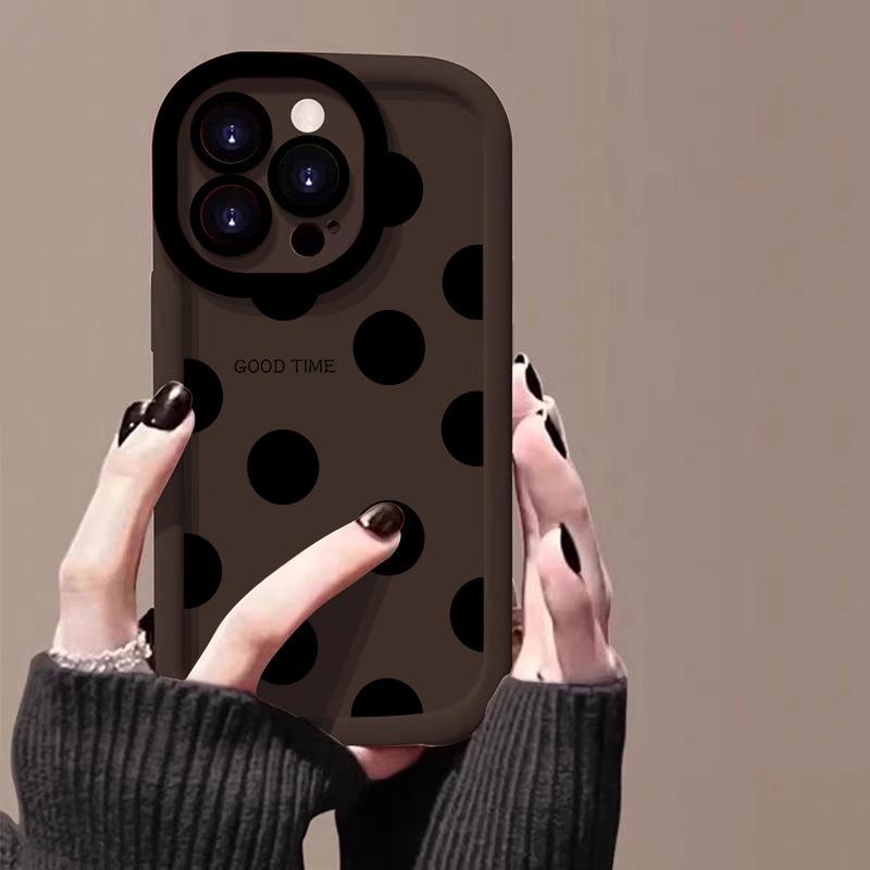 Simple Black Dots Suitable for Apple 16 Promax Mobile Phone Case IPhone 14 Puff 13 Simple 15 Full Package