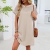Женское модное однотонное платье с круглым вырезом, кружевной вставкой, свободного кроя, с коротким рукавом