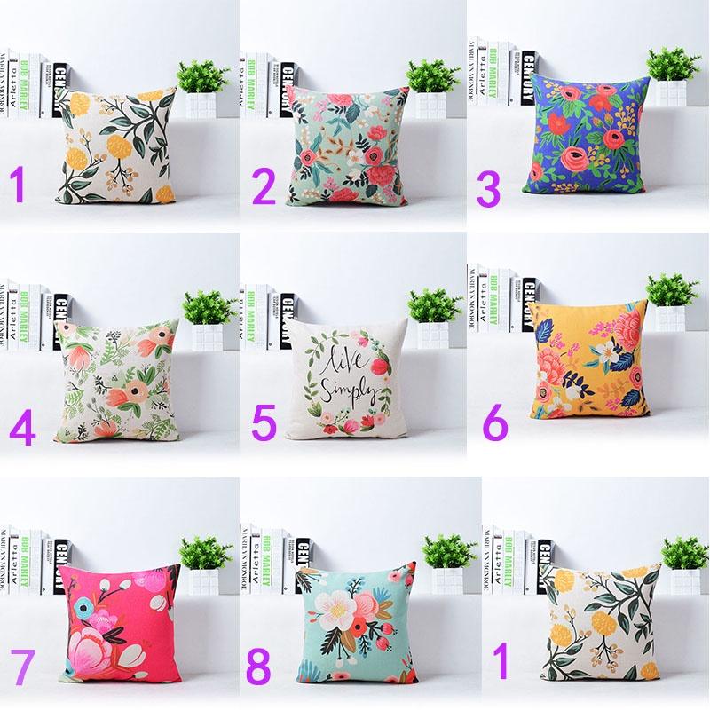 Elegant Vivid Flower Floral Plants Linen Pillow Case Decorative Cushion Cover 18