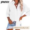 Женская модная повседневная блузка-рубашка JPNTKY, однотонная, с принтом, с длинным рукавом, воротник-поло