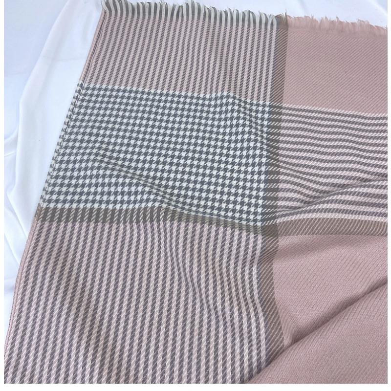 Women's Elastic Soft Plaid Scarf Striped Winter Warm Scarf with Tassel Trim, Versatile Fashion Accessory for Casual Outings