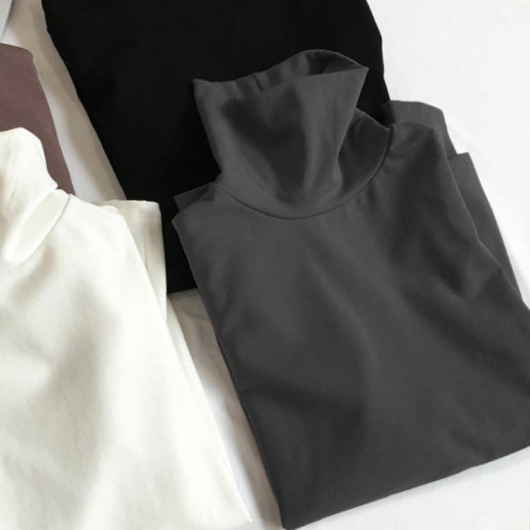 Women's Slim Fit High Collar Velvet Long-Sleeve T-Shirt for Autumn/Winter 2024