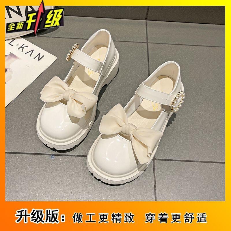 Японские маленькие кожаные туфли женские 2025 лето новые британский стиль круглый носок милые мягкие туфли на платформе с бантом
