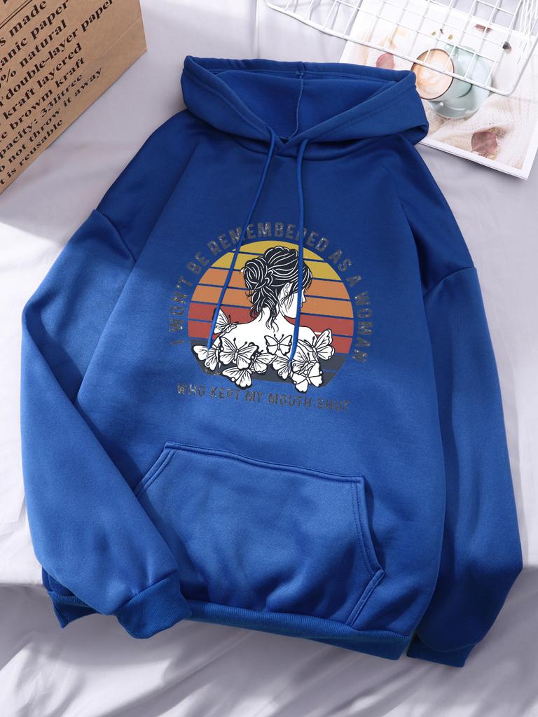 Я не буду запомнена как женщина Толстовка с принтом Женская Повседневная Толстовка с карманом Зимняя Флисовая Теплая Одежда Базовые Спортивная Женская Одежда