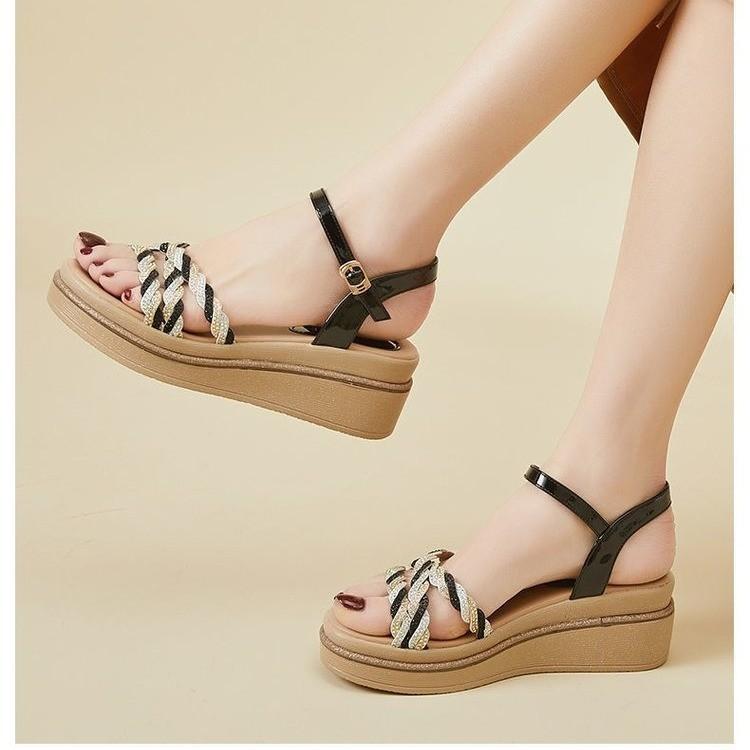 Summer Platform Wedge Sandals High Quality Pu Leather Upper Open Toe Buckle Straps Fashion Modern Shoes Women Buckle Strap 2024