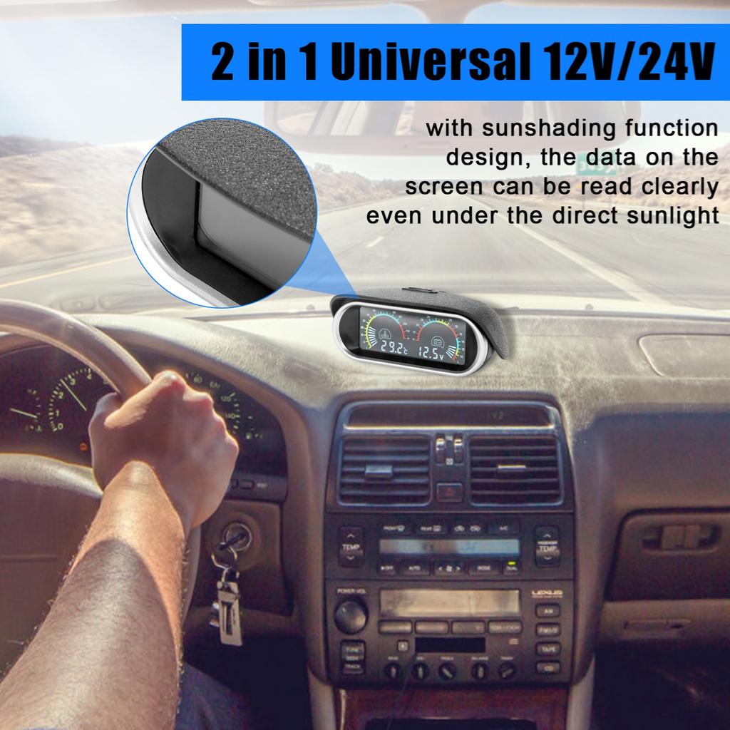 Liquid Crystal Car Digital Gauge LCD Liquid Crystal Car Digital Horizontal Gauge Water Temperature and Voltage Digital Gauge