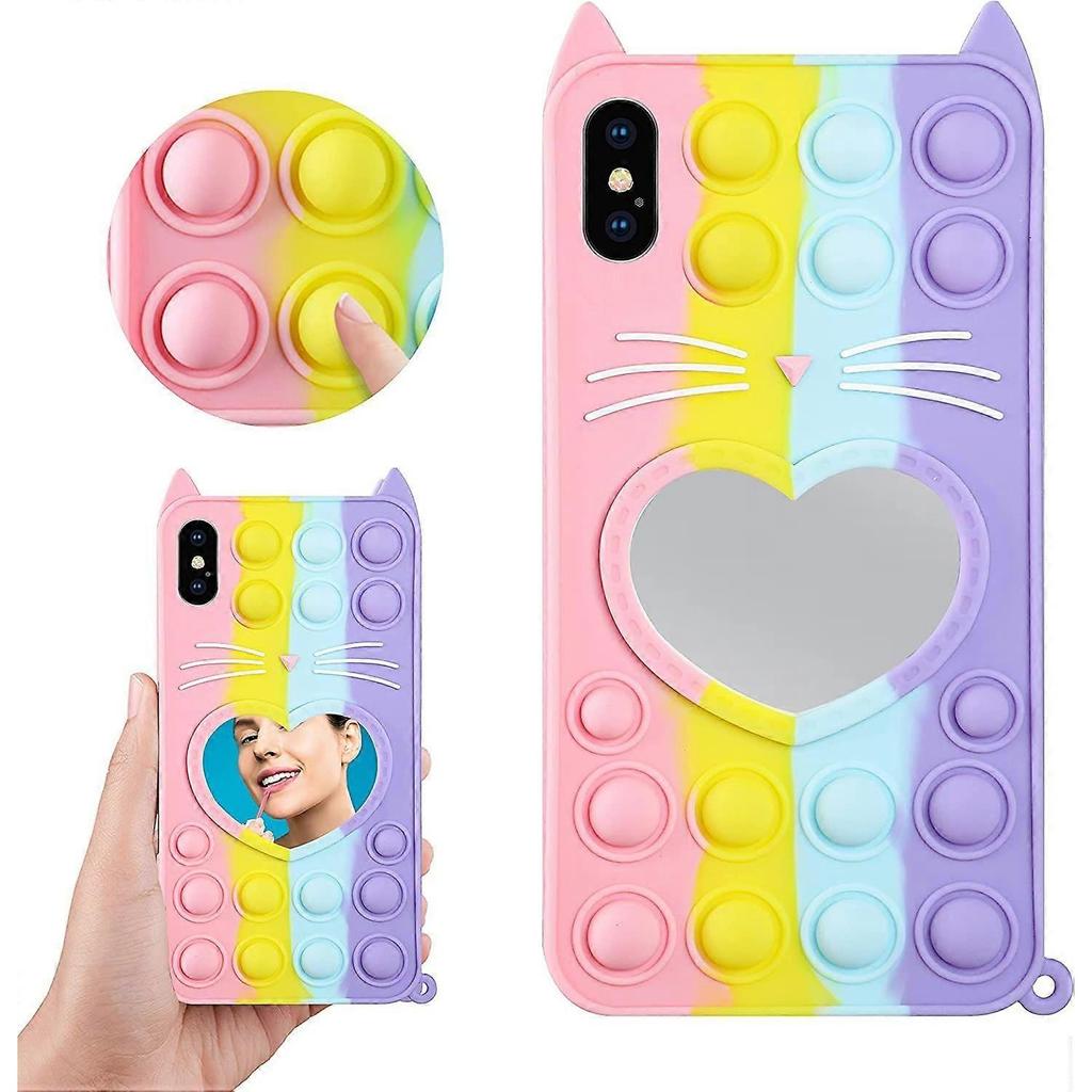 Yellow Heart Cat Case for iPhone Xs Max Cartoon Funny Kawaii Cute Silicone Cover Fidget Unique Design Aesthetic for Girls Boys Kids Cases(for iPhone X