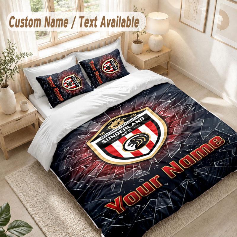Custom Name Bedding Set 3 PiecesSunderland FC Print Duvet Cover + 2 Pillowcases Soft Bed Decor