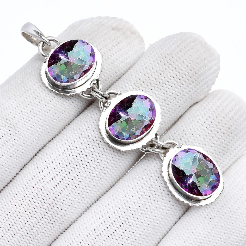 Радужный Мистический Топаз Оправа из Серебра 925 Подвеска V4011, Радужная Подвеска, Овальная Подвеска, Подарок на День Святого Валентина, Подарок для Неё, Подарок на День Рождения, Ручная работа