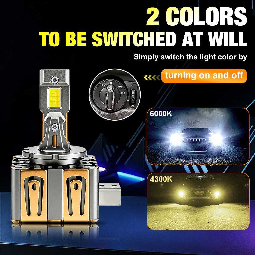 2 шт. Светодиодные лампы для фар D1S D3S двойного цвета Canbus D8S D1R D3R D8R Turbo LED 60000 лм Двусторонние 56-ядерные чипы CSP 6000K 4300K Переключаемая вилка Plug&Play