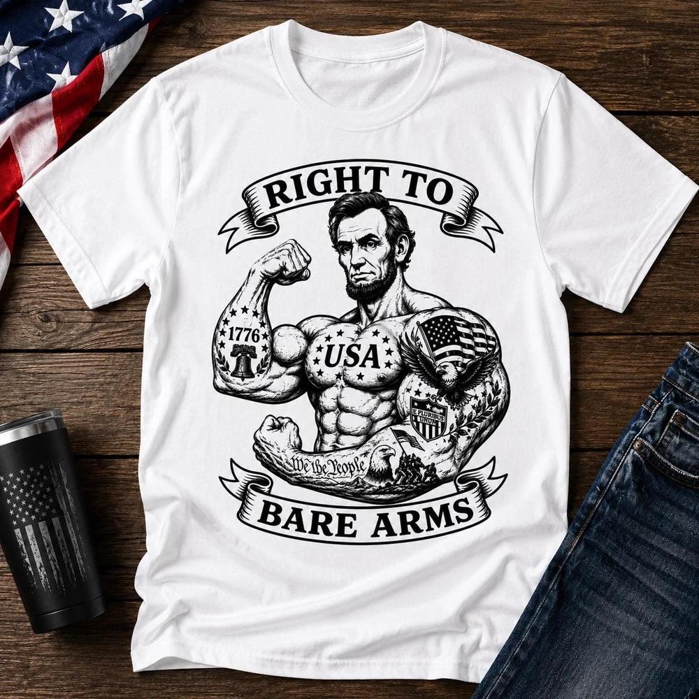 4th of July Shirt Men Right to Bare Arms Funny Gym Tee Buff Abraham Lincoln