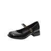 Mary Jane Shoes Women's New Waterproof Table One-word Buckle with Square Head Shallow Mouth Single Shoes In Autumn and Winter 2025