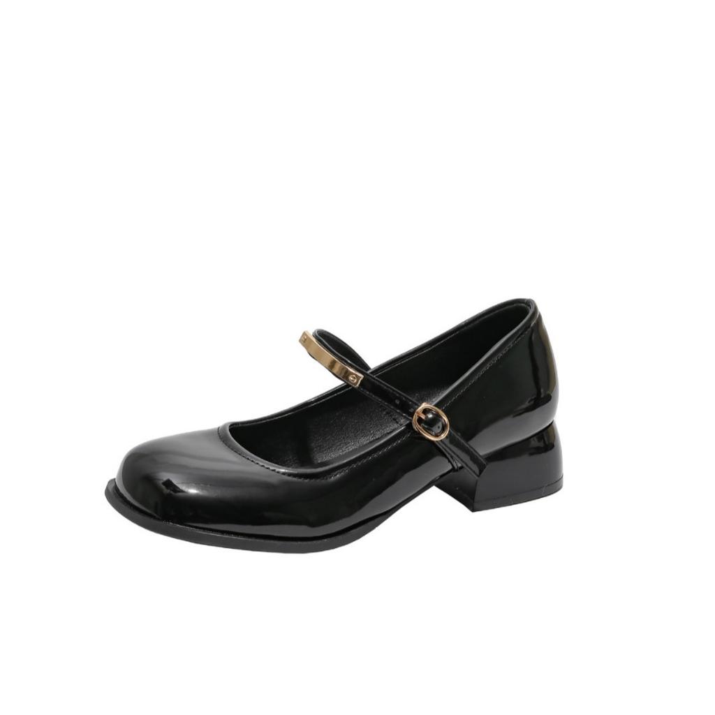 Mary Jane Shoes Women's New Waterproof Table One-word Buckle with Square Head Shallow Mouth Single Shoes In Autumn and Winter 2025