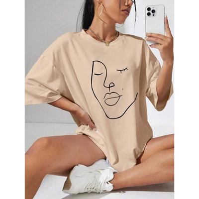 Простые линии узора женские футболки с принтом лица хлопковые женские футболки повседневные мягкие топы с коротким рукавом свободная удобная одежда