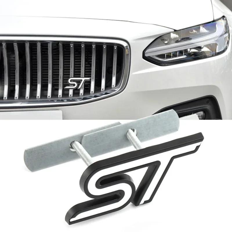 yvmsj9 3D Metal ST Letters Badge Car Front Grille Emblem Decals for Ford Mondeo Kuga Ranger Mustang F150 Aspire Everest Fiesta Focus