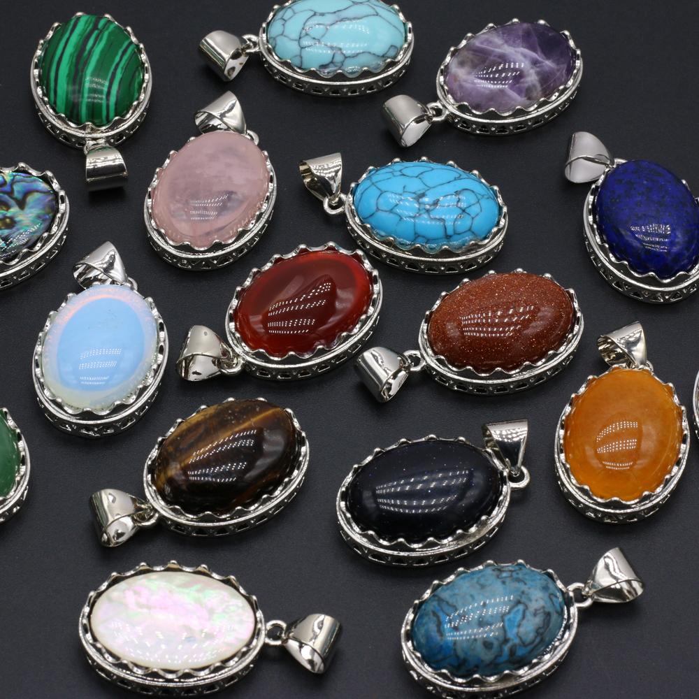 Кулон из натурального камня овальный розовый кварц аметист опал малахит лазурит агат зеленый авантюрин подвески для изготовления ювелирных изделий DIY аксессуары для ожерелья