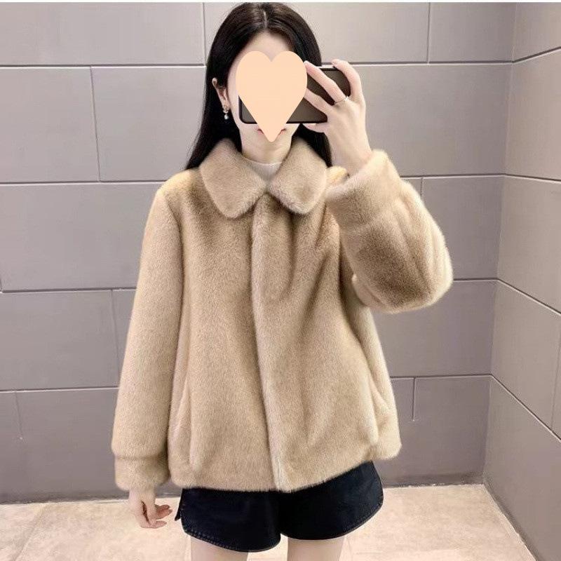 Корейский мех интегрированный квадратный воротник новый тонкий меховой жакет женственный короткий искусственный мех меховая куртка короткая верхняя часть