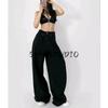 Summer New Product Women's Clothes French Style Casual Style Slim Looking Waist Pinch Pleated High Waist Wide Leg Mop Long Denim