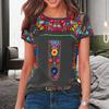 O-neck Short Sleeve Loose Fit Women T-shirt Vintage Boho Ethnic Floral