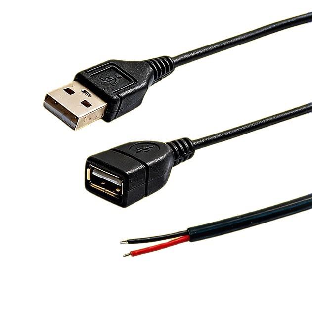 USB-удлинитель "папа-мама" для светодиодной ленты/вентилятора, питание и зарядка, двухжильный, с одной головкой, оголенные провода