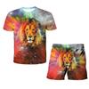 Король Лев с 3D принтом, летняя мужская футболка с круглым вырезом, комплект, повседневная футболка, шорты, комплект из 2 предметов, пуловер большого размера, спортивный костюм, трендовая мужская одежда