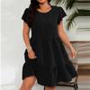 Женское большое однотонное платье с круглым вырезом и рюшами в праздничном стиле для отдыха