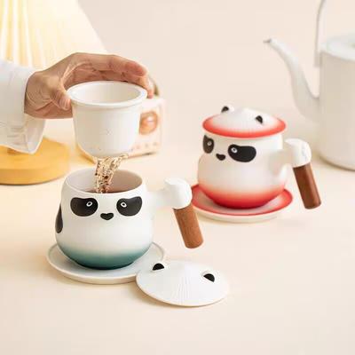 Креативная керамическая чашка для чая Panda Tea с крышкой, офисная чашка для воды с фильтром для мужчин и женщин