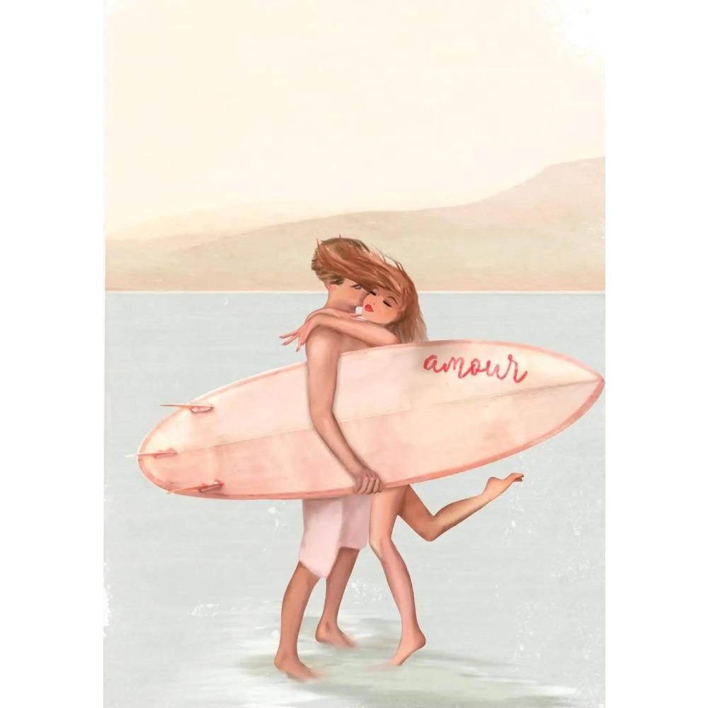 Minimalism Beach Surfing Boho Posters Pink Beach Summer Coastal Prints Canvas Painting Wall Art Pictures Home Living Room Decor